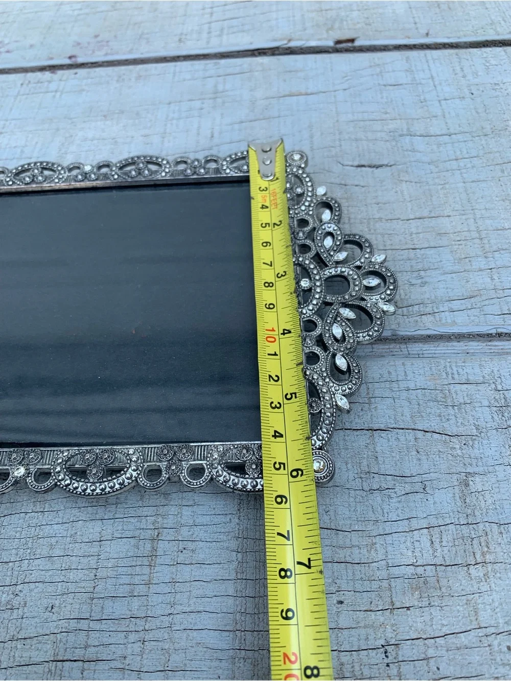 Vintage Silver Tone Ornate Metal Picture Frame Jeweled Rhinestone Marcasite 5x7